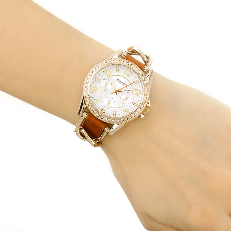 Fossil Riley Multifunction White Dial Orange Leather Strap Watch for Women - ES3723