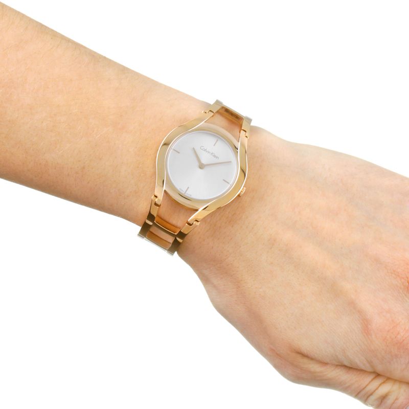 Calvin Klein Class White Dial Rose Gold Steel Strap Watch for Women - K6R23626