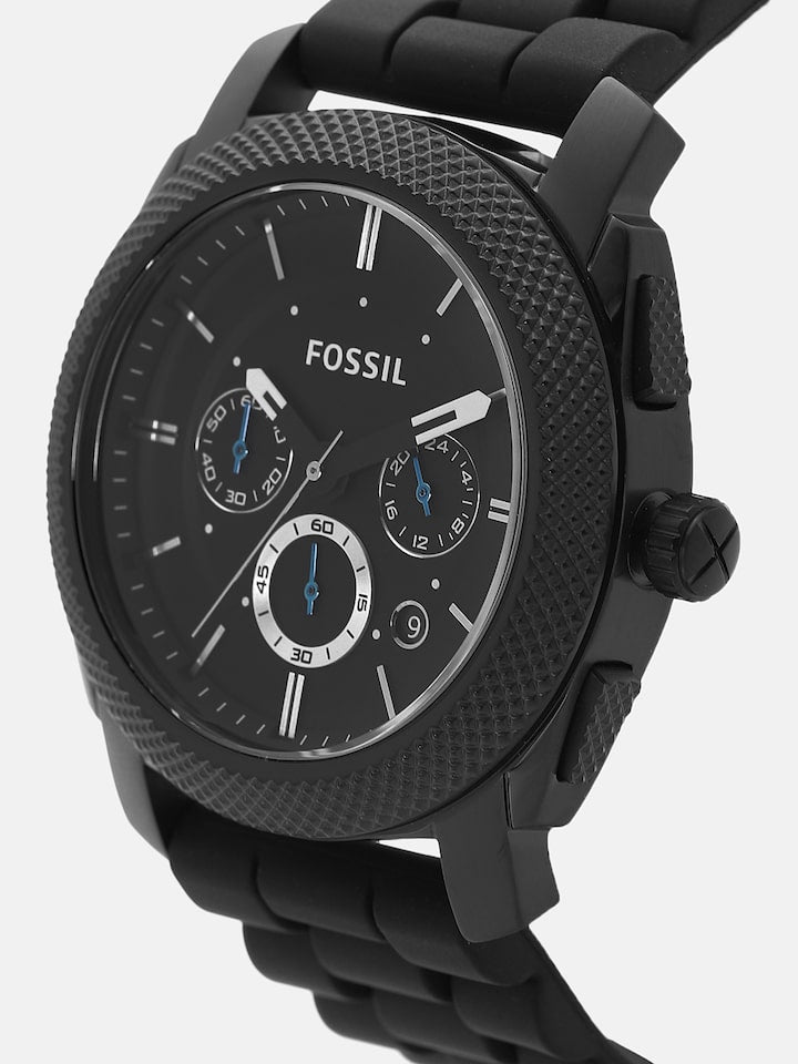 Fossil Machine Chronograph Black Dial Black Silicone Strap Watch for Men - FS4487