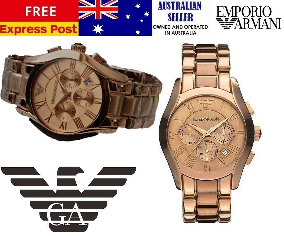 Emporio Armani Valente Chronograph Rose Gold Dial Rose Gold Steel Strap Watch For Men - AR0365