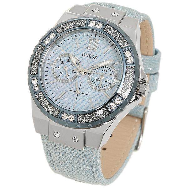 Guess Limelight Quartz Blue Dial Blue Leather Strap Watch For Men - W0775l1