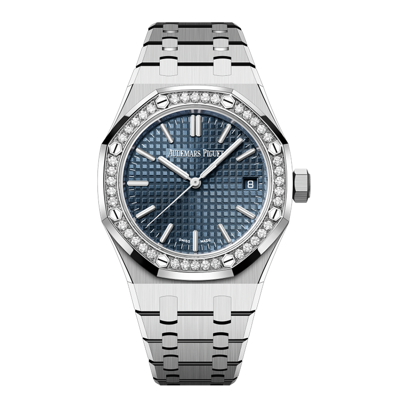 Audemars Piguet Royal Oak 50th Anniversary Diamonds Blue Dial Silver Steel Strap Watch for Men - 15551ST.ZZ.1356ST.02