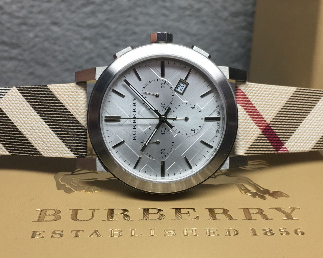 Burberry The City Nova White Dial Checked Brown Leather Strap Watch for Men - BU9357