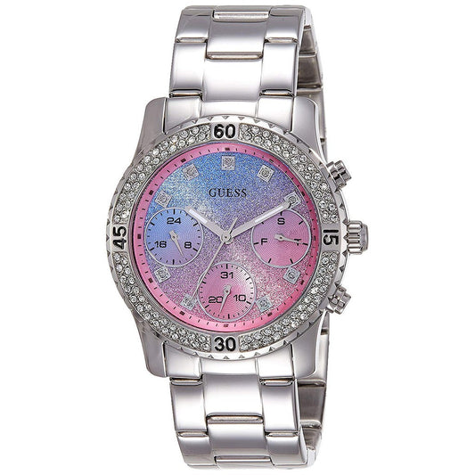 Guess Confetti Multicolored Dial Silver Stainless Steel Strap Watch For Women - W0774L1