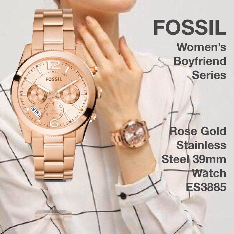 Fossil Boyfriend Multifunction Rose Gold Dial Rose Gold Steel Strap Watch for Women - ES3885