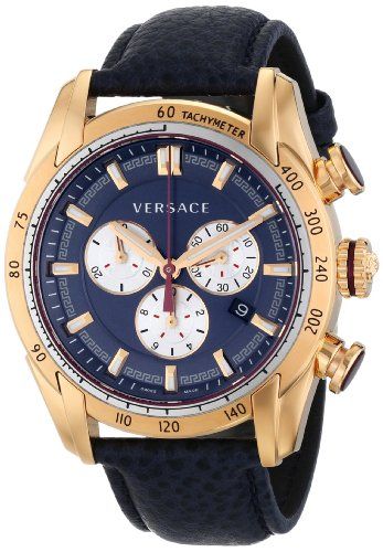 Versace V-Ray Blue Chronograph Blue Dial Blue Leather Strap Watch for Men - VDB030014