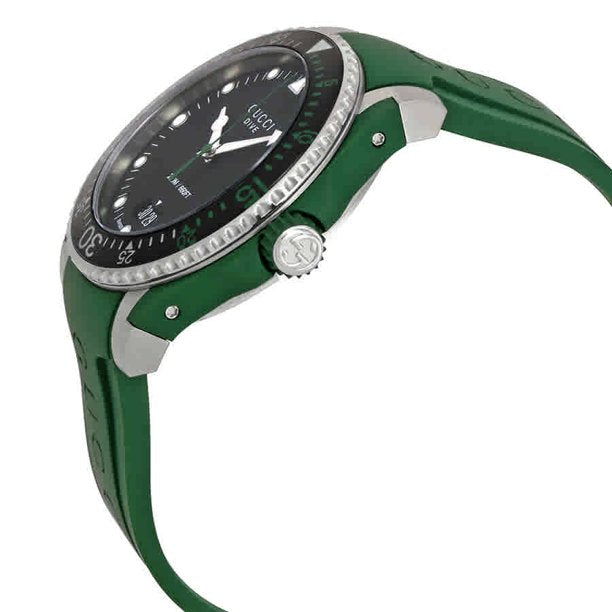 Gucci Dive Quartz Black Dial Green Rubber Strap Watch For Men - YA136310