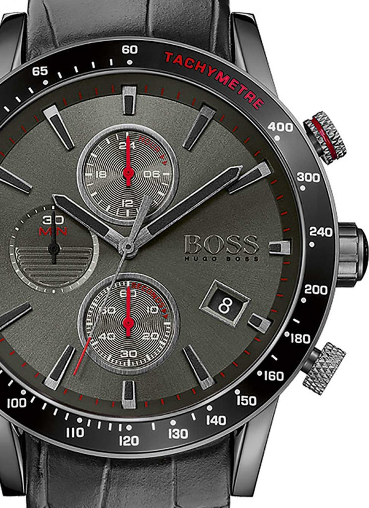 Hugo Boss Rafale Chronograph Grey Dial Black Leather Strap Watch For Men - HB1513445