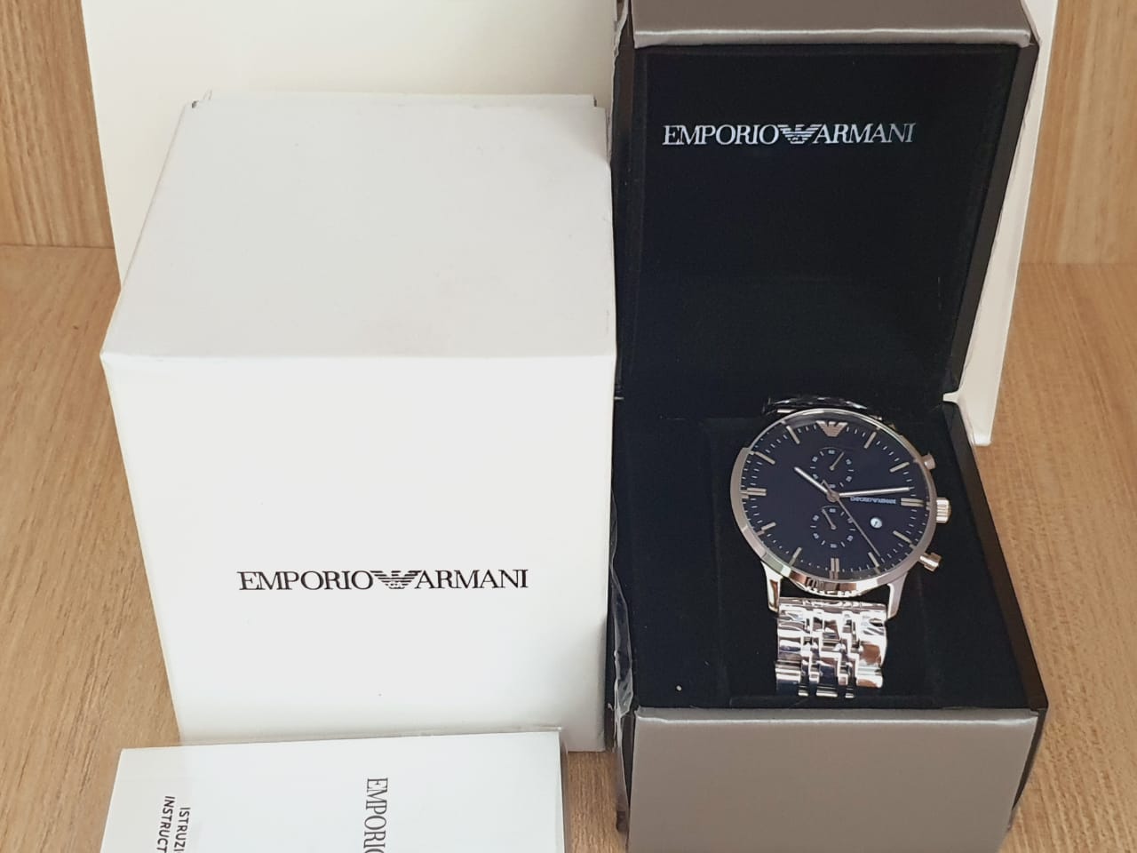 Emporio Armani Gianni Chronograph Blue Dial Silver Steel Strap Watch For Men - AR80013