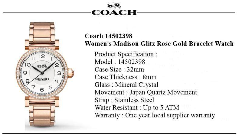 Coach Madison White Dial Rose Gold Steel Strap Watch for Women - 14502398