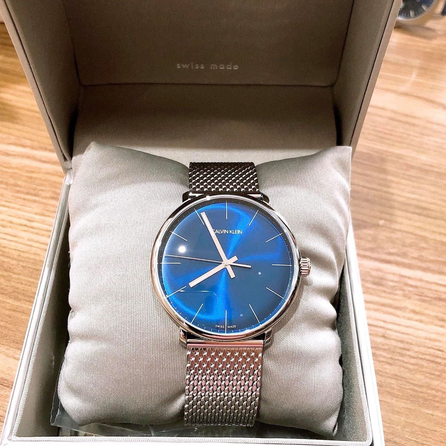 Calvin Klein High Noon Quartz Blue Dial Silver Mesh Bracelet Watch for Men - K8M2112N