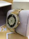 Michael Kors Catlin Black Dial Gold Steel Strap Watch for Women - MK3338