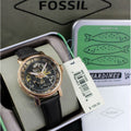 Fossil Boyfriend Skeleton Automatic Grey Dial Grey Leather Strap Watch for Women - ME3089