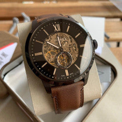 Fossil Townsman Automatic Black Dial Brown Leather Strap Watch for Men - ME3155