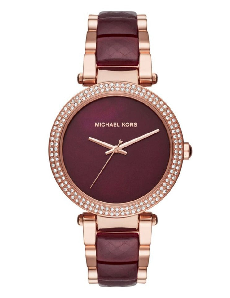 Michael Kors Parker Maroon Dial Two Tone Steel Strap Watch for Women - MK6412