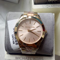 Michael Kors Slim Runway Pink Dial Two Tone Steel Strap Watch for Women - MK3493