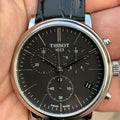 Tissot Carson Premium Chronograph Black Dial Black Leather Strap Watch For Women - T122.417.16.051.00