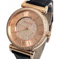 Michael Kors Catlin Rose Gold Crystal Dial Black Leather Strap Watch for Women - MK2376