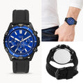 Fossil Garrett Chronograph Blue Dial Black Rubber Strap Watch for Men - FS5695