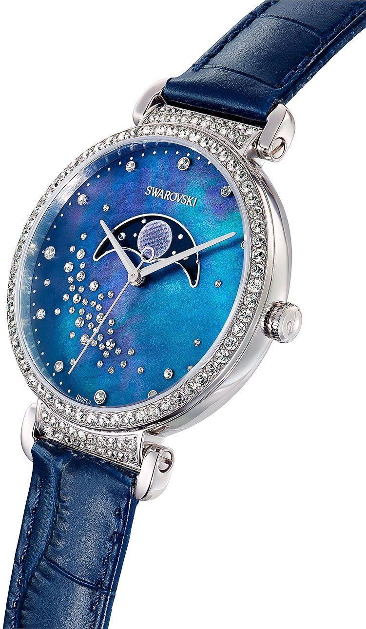 Swarovski Passage Moon Phase Blue Dial Blue Leather Strap Watch for Women - 5613320