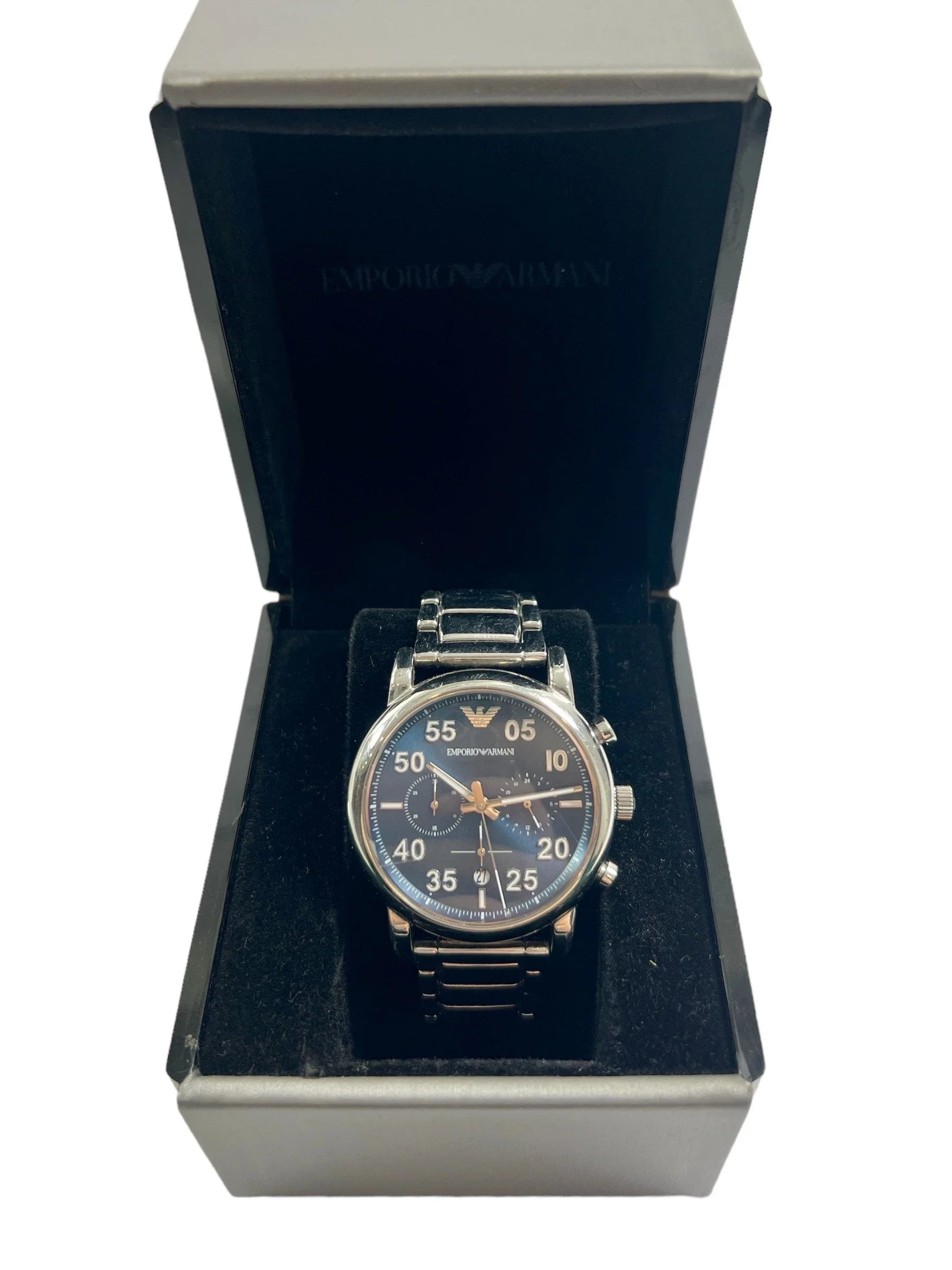 Emporio Armani Luigi Chronograph Blue Dial Silver Steel Strap Watch For Men - AR11132