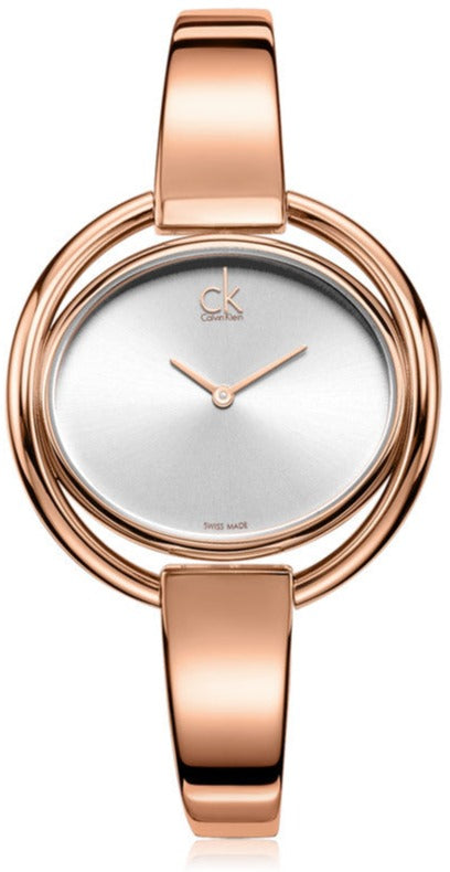 Calvin Klein Impetuos Silver Dial Rose Gold Steel Strap Watch for Women - K4F2N616