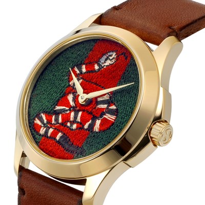 Gucci Le Marche Des Merveilles Green and Red Dial Brown Leather Strap Unisex Watch - YA1264012