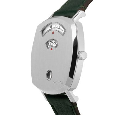 Gucci Grip Quartz Silver Dial Green Leather Strap Unisex Watch - YA157406