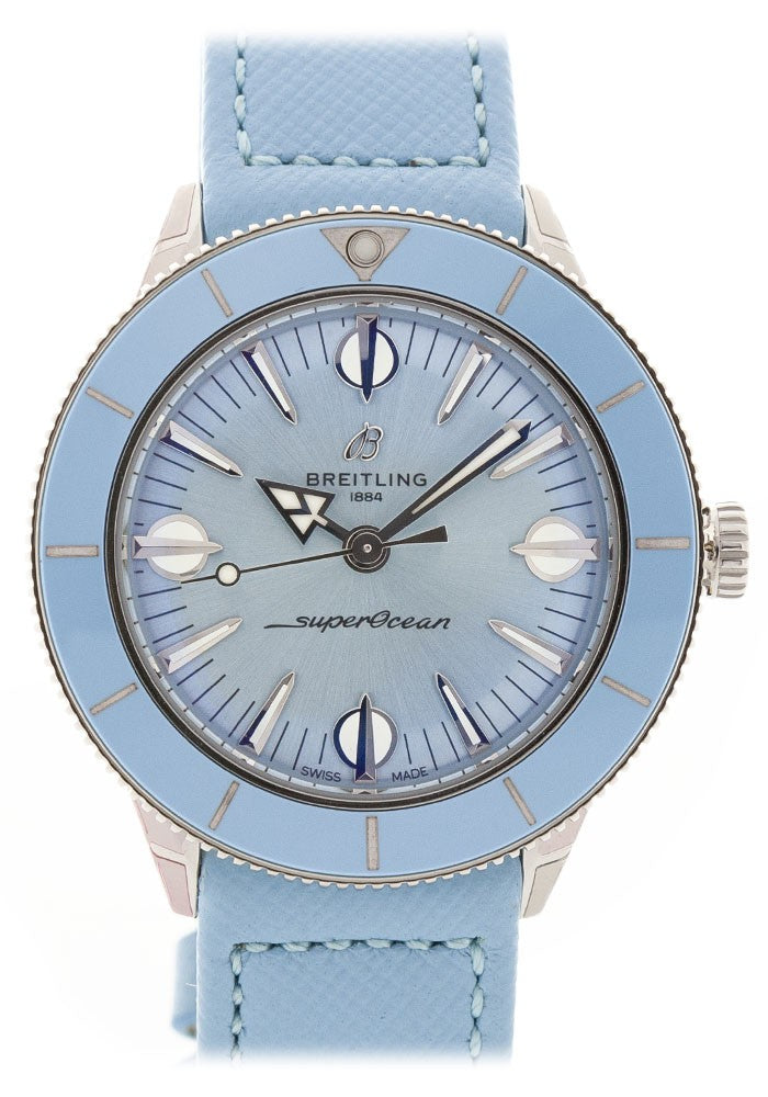 Breitling Superocean Heritage '57 Pastel Paradise Blue Dial Blue Leather Strap Watch for Women - A10340161C1X1