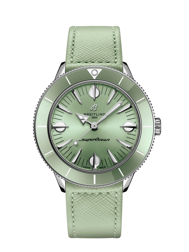 Breitling Superocean Heritage '57 Pastel Paradise Green Dial Green Leather Strap Watch for Women - A10340361L1X1