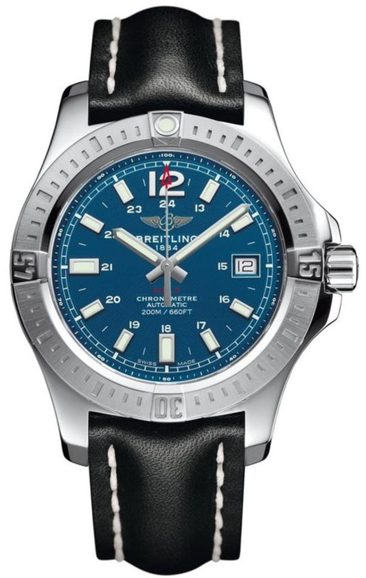Breitling Colt Automatic Blue Dial Black Leather Strap 41mm Mens Watch - A1731311/G934/428X