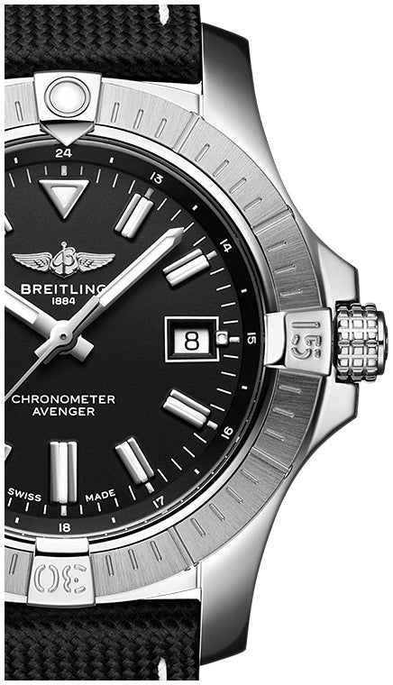 Breitling Avenger Automatic 43mm Black Dial Black Nylon Strap Watch for Men - A17318101B1X2