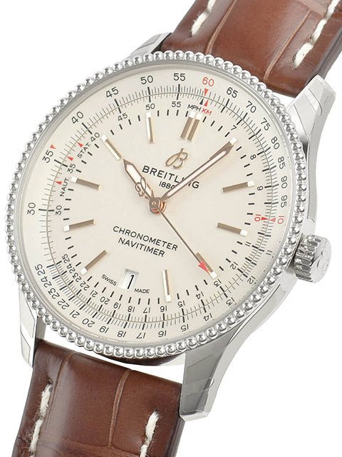 Breitling Navitimer 1 Automatic 41mm White Dial Brown Leather Strap Mens Watch - A17326211G1P1