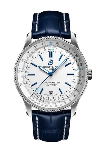 Breitling Navitimer Automatic 41mm White Dial Blue Leather Strap Watch for Men - A173263A1G1P1