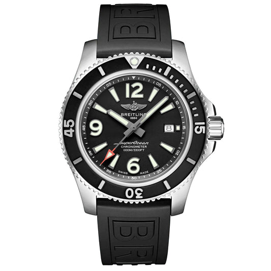 Breitling Superocean II 44mm Black Dial Black Rubber Strap Watch for Men - A17367D71B1S2