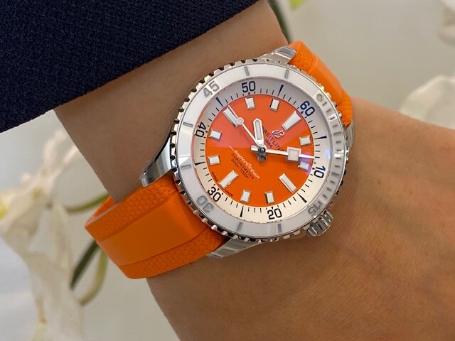 Breitling Superocean Automatic 36 Orange Dial Orange Rubber Strap Watch for Men - A17377211O1S1