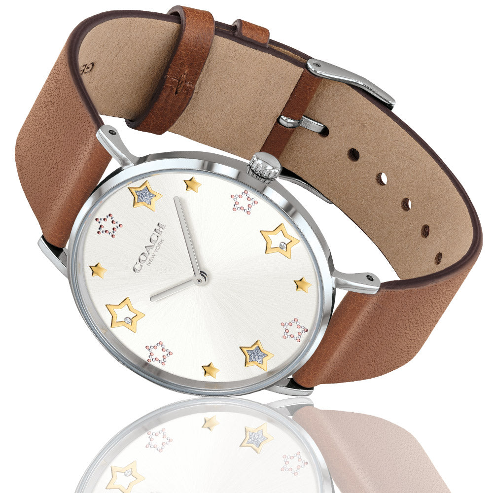 Coach Perry White Dial Brown Leather Strap Watch for Women - 14503242