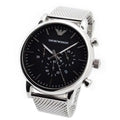 Emporio Armani Classic Chronograph Black Dial Silver Mesh Bracelet Watch For Men - AR1808