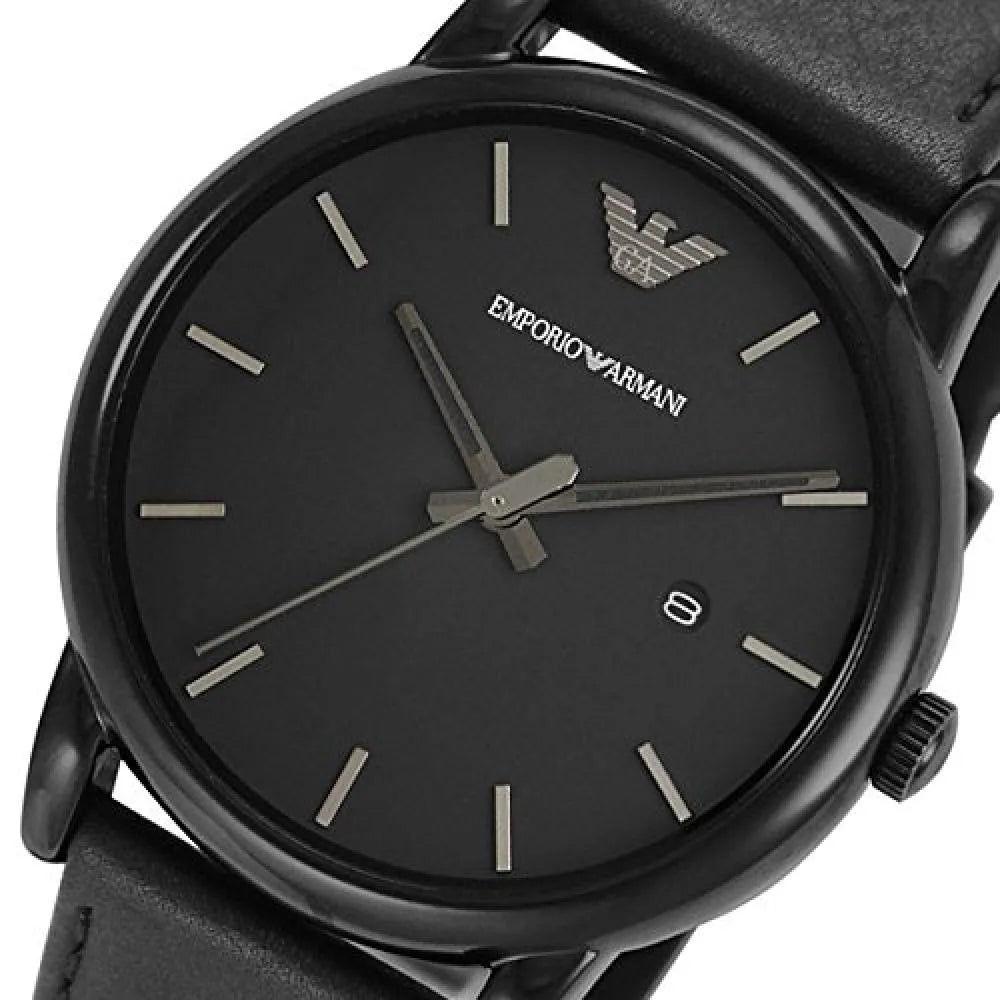 Emporio Armani Luigi Black Dial Black Leather Strap Watch For Men - AR1732