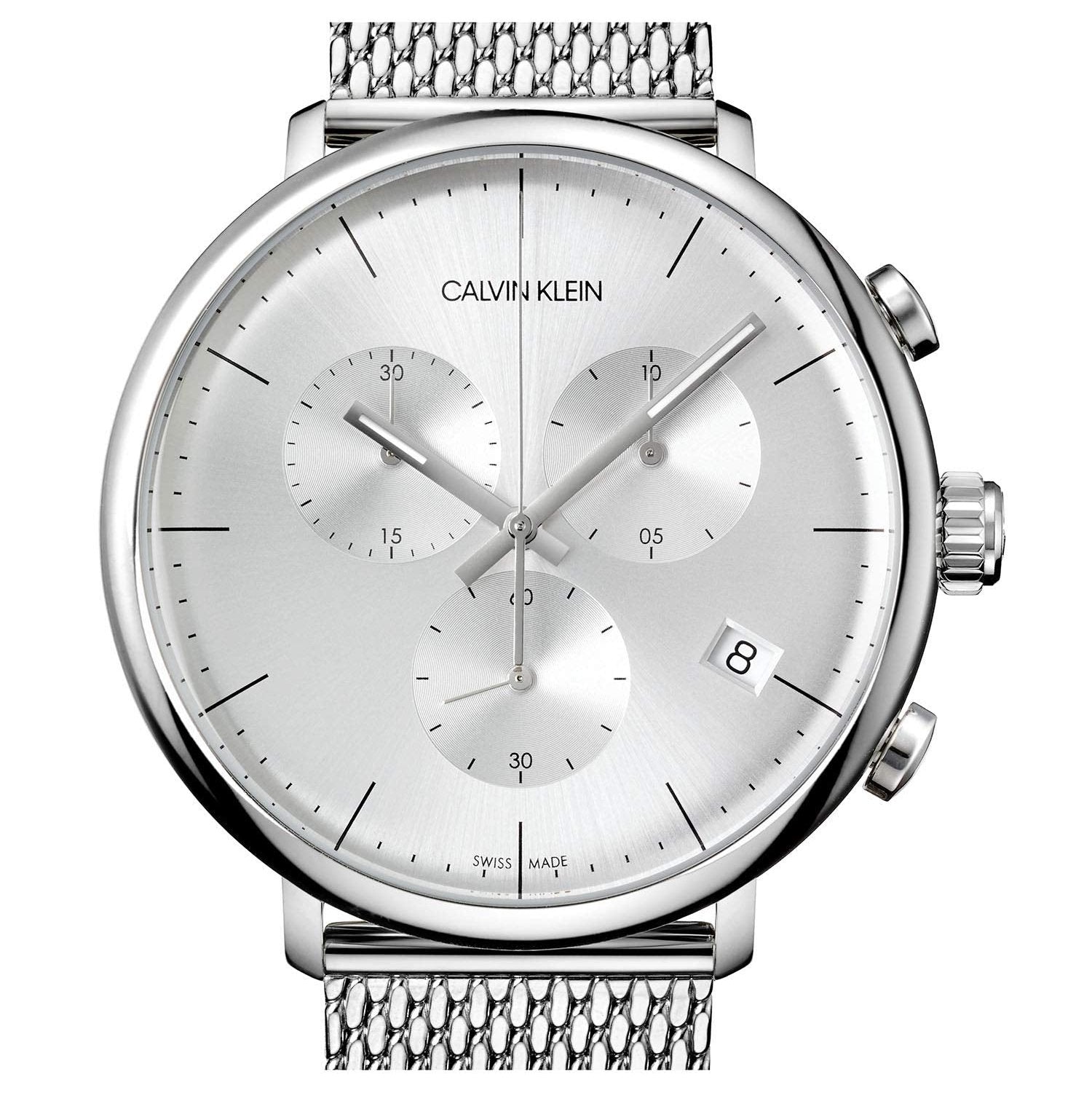 Calvin Klein High Noon Chronograph Silver Dial Silver Mesh Bracelet Watch for Men - K8M27126