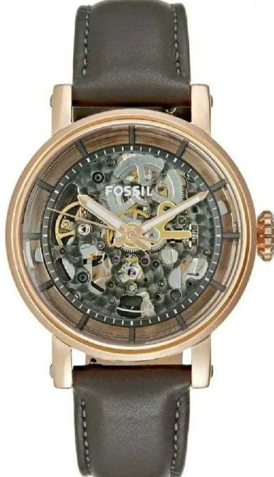 Fossil Boyfriend Skeleton Automatic Grey Dial Grey Leather Strap Watch for Women - ME3089