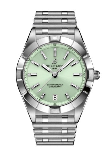 Breitling Chronomat 32 Diamonds Green Dial Silver Steel Strap Watch for Women - A77310101L1A1