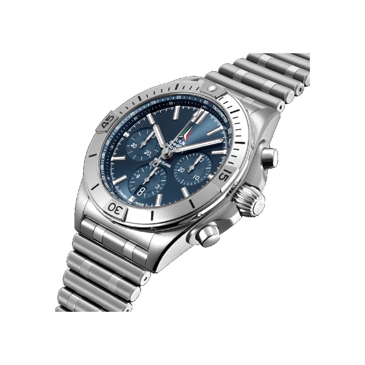 Breitling Chronomat B01 42 Frecce Tricolori Blue Dial Silver Steel Strap Watch for Men - AB01344A1C1A1