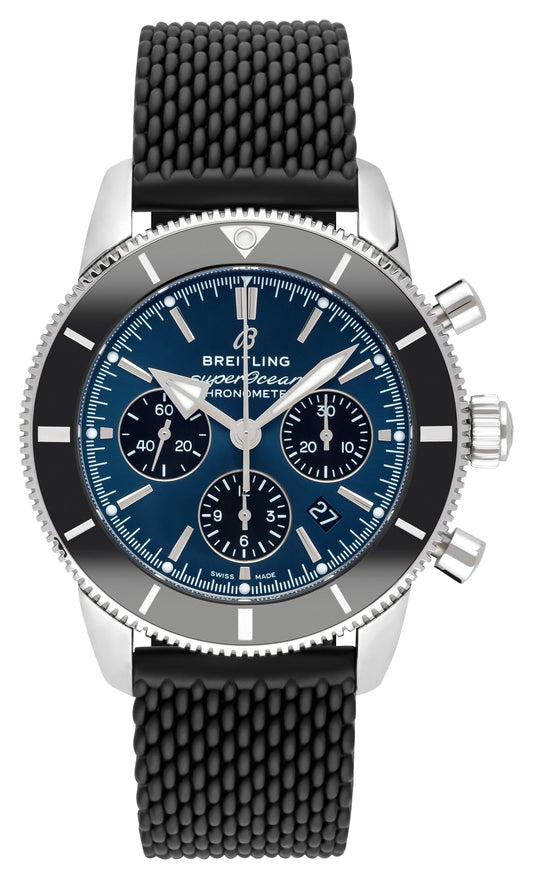 Breitling Superocean Heritage B01 Chronograph 44 Blue Dial Black Mesh Bracelet Watch for Men - AB0162121C1S1