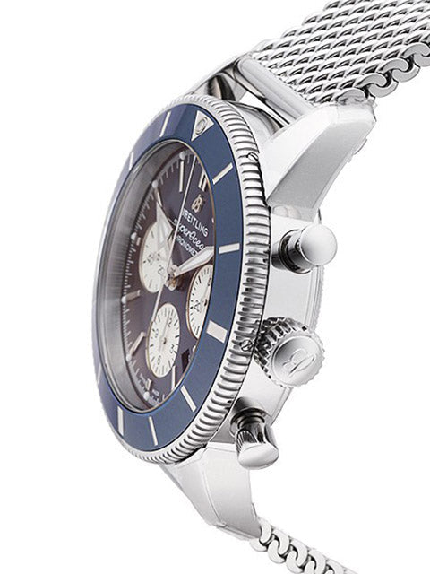 Breitling Superocean Heritage B01 Chronograph 44 Blue Dial Silver Mesh Bracelet Watch for Men - AB0162161C1A1