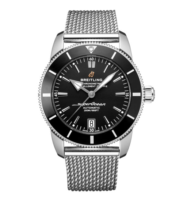 Breitling Superocean Heritage B20 Automatic 42 Black Dial Silver Mesh Bracelet Watch for Men - AB2010121B1A1