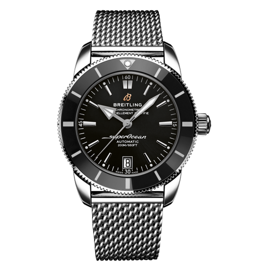 Breitling Superocean Heritage B20 Automatic 42 Black Dial Silver Mesh Bracelet Watch for Men - AB2010121B1A1