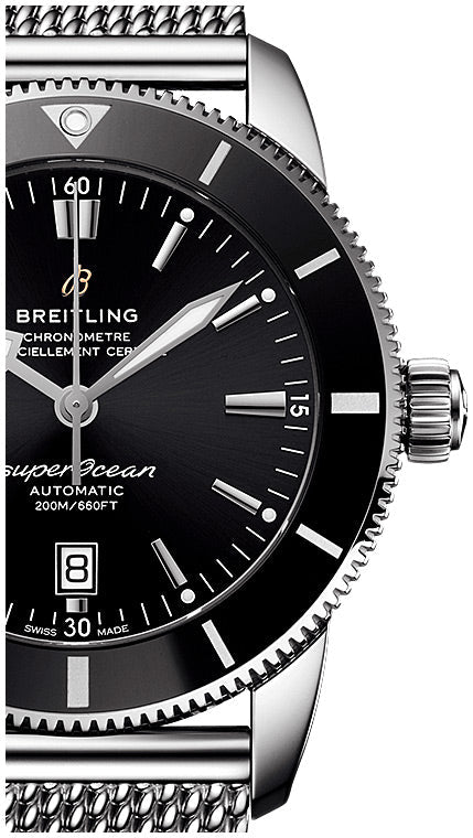 Breitling Superocean Heritage B20 Automatic 46 Black Dial Silver Mesh Bracelet Watch for Men - AB2020121B1A1