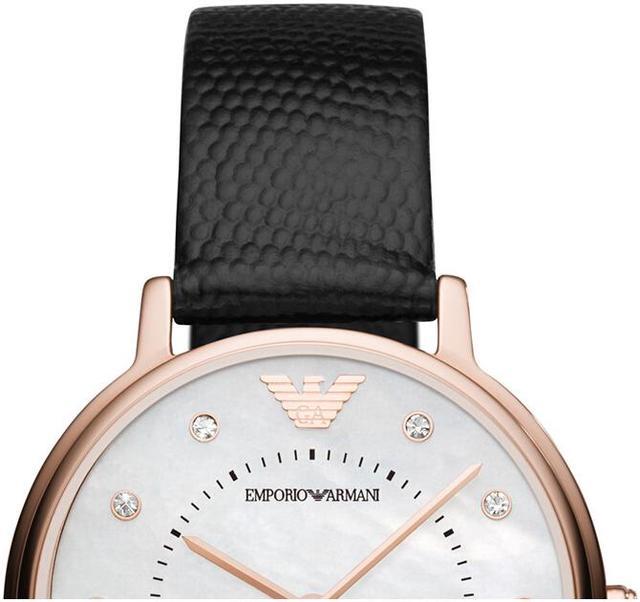 Emporio Armani Kappa Mother of Pearl Dial Black Leather Strap Watch For Women - AR80011