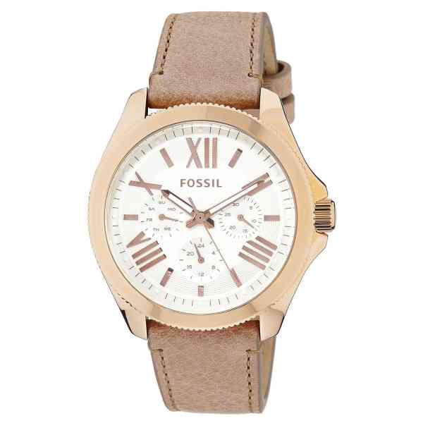 Fossil Cecile White Dial Orange Leather Strap Watch for Women - AM4532